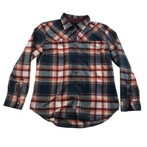 Legendary Outdoors Women LG Plaid Flannel Snap Button Shirt Blue Orange